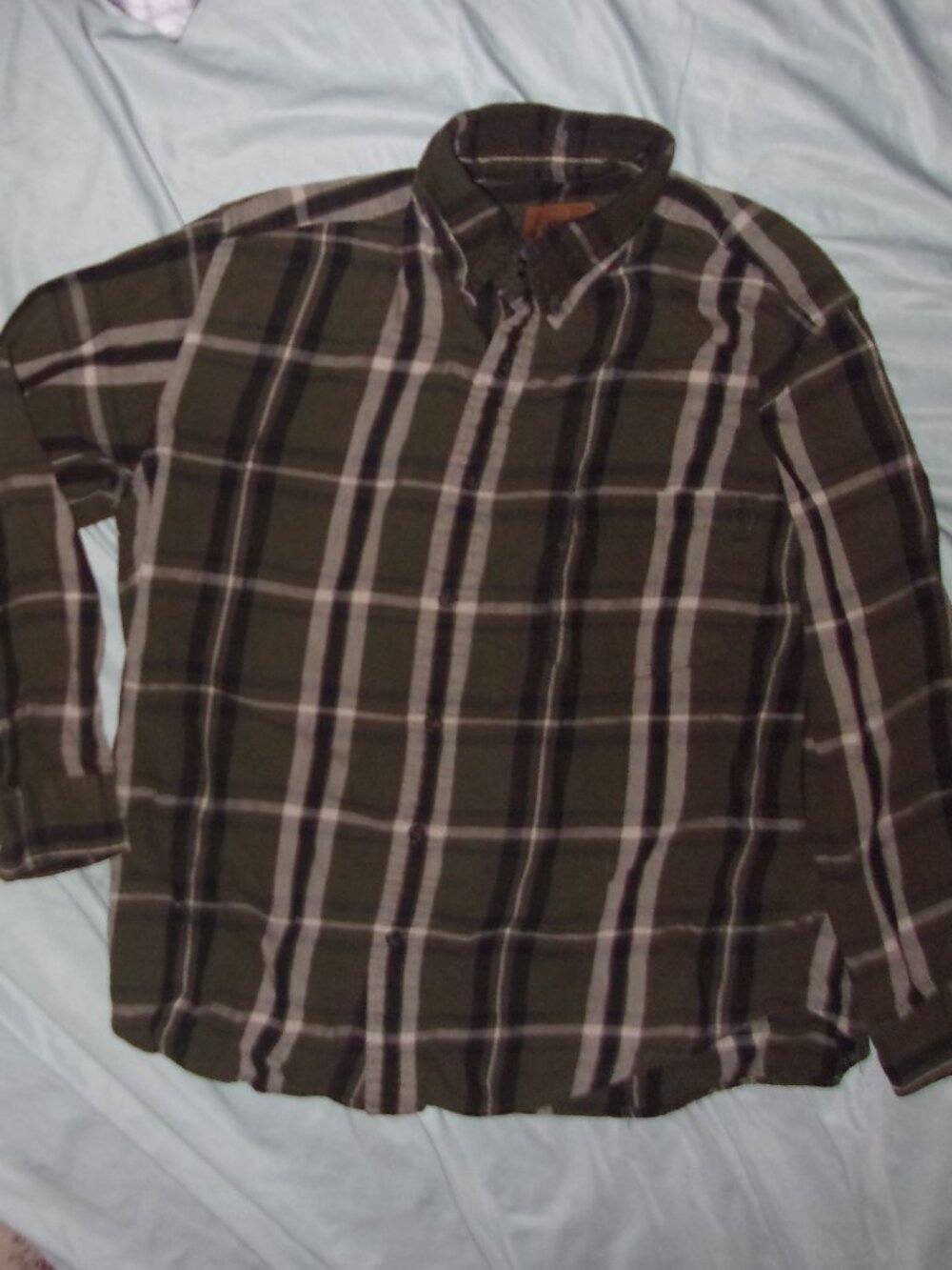 St Johns bay mens size medium plaid green mens flannel shirt outdoor wear